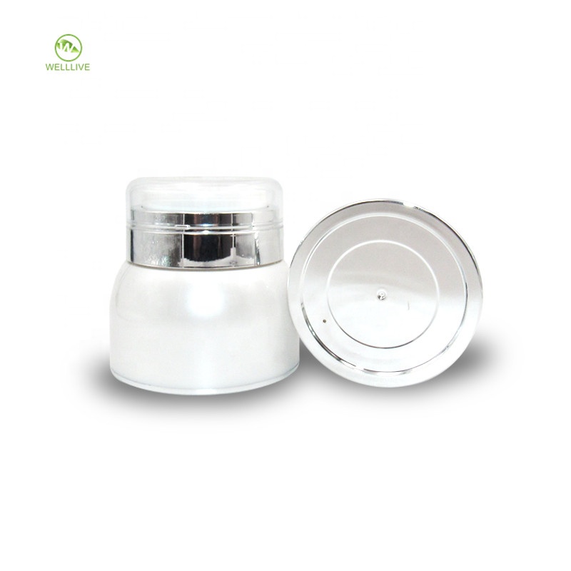 Cosmetic plastic face cream 30g 50g pearl white round shape serum airless PMMA acrylic pump cosmetic jar