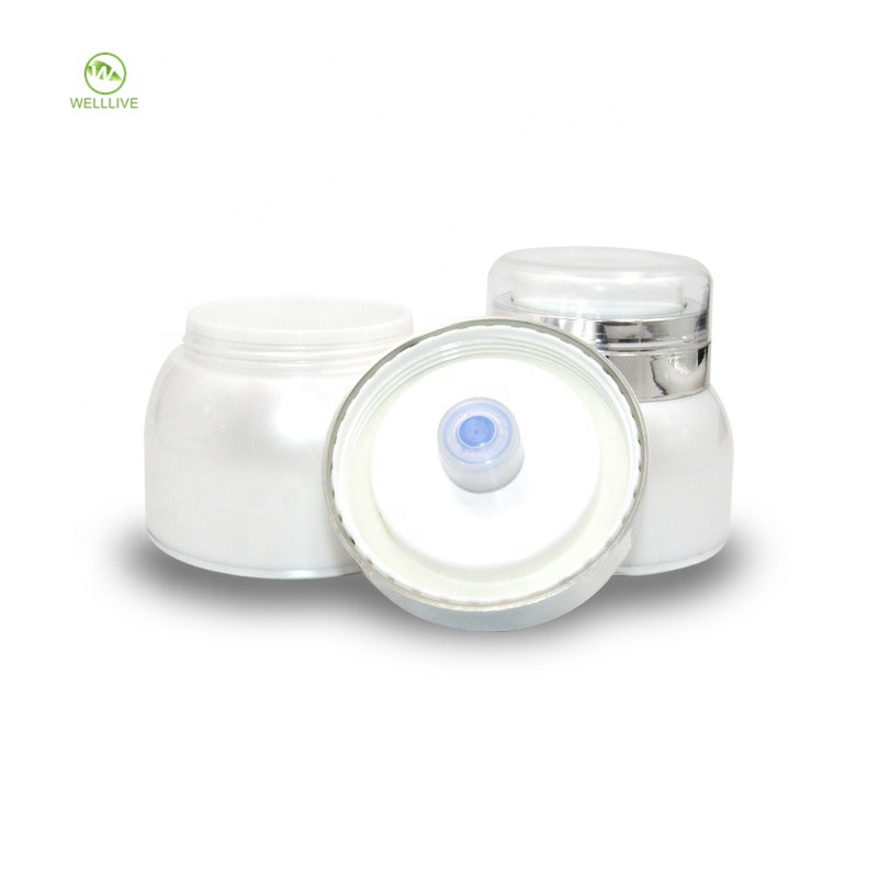 Cosmetic plastic face cream 30g 50g pearl white round shape serum airless PMMA acrylic pump cosmetic jar
