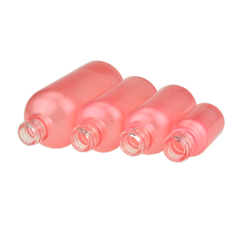 Cosmetic portable perfume bottle 30ml frosted pink glass spray bottle with fine mist aluminum cap