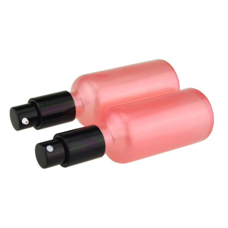 Cosmetic portable perfume bottle 30ml frosted pink glass spray bottle with fine mist aluminum cap