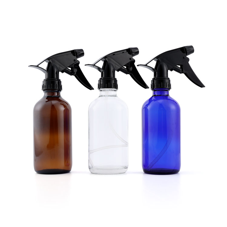 Cosmetic pump bottle 15 ml 30 ml 60 ml 120 ml amber clear boston round glass bottle with pump sprayer