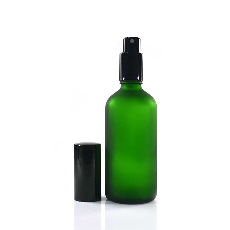Cosmetic round  frosted green amber black 30ml 50ml 100ml refillable glass perfume spray bottle with aluminum spray pump cap
