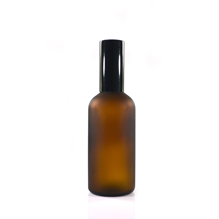 Cosmetic round frosted green amber black 30ml 50ml 100ml refillable glass perfume spray bottle with aluminum spray pump cap