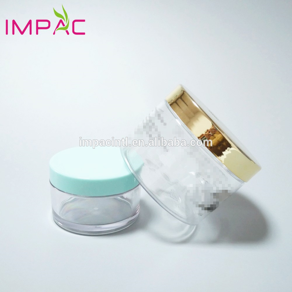 Cosmetic round large clear PET 300ml plastic jar with UV gold cap