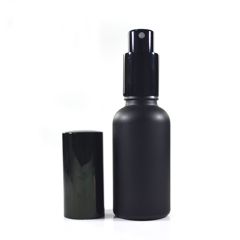 Cosmetic round  matte black 30ml 50ml 100ml refillable glass perfume spray bottle with aluminum spray cap