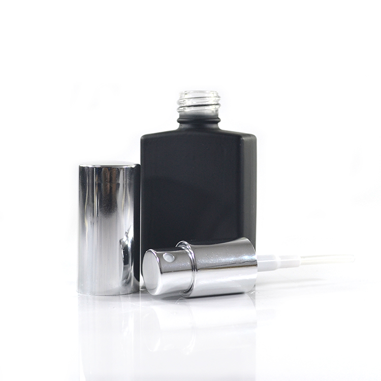 Cosmetic round rectangle Violet matte black 30ml 50ml 100ml refillable glass perfume spray bottle with aluminum spray pump cap