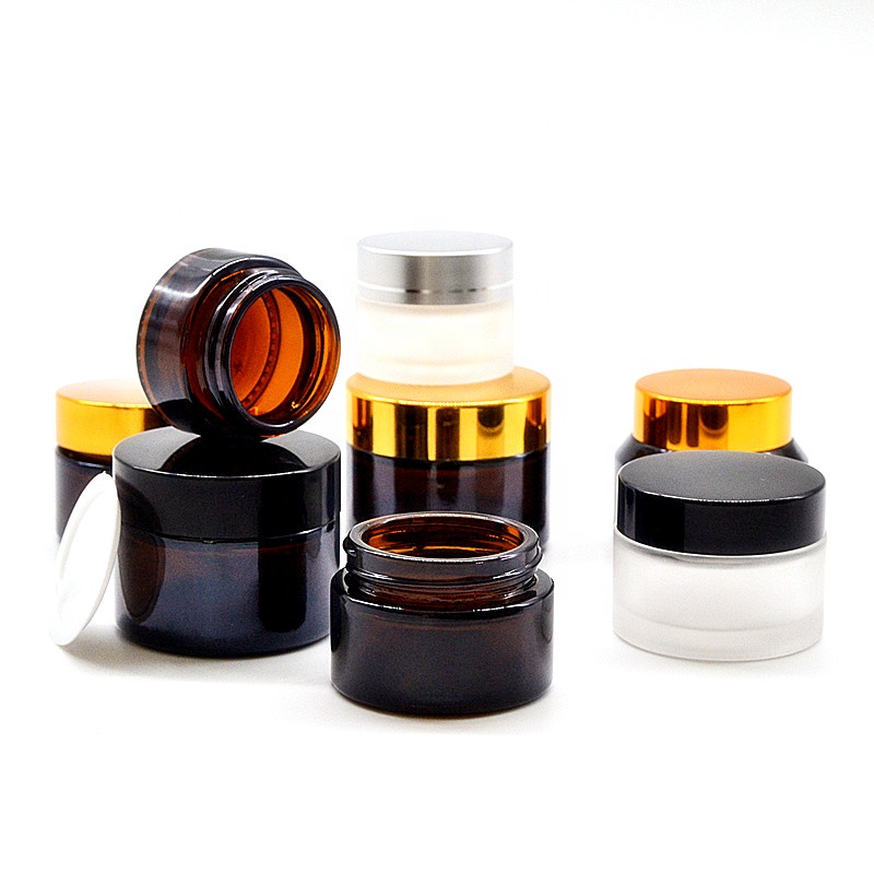 Cosmetic round shape amber customization cream jars cosmetic glass jar container glass jar packaging
