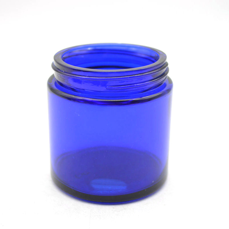 Cosmetic round shape clear amber cobalt blue glass jar container / Elegant empty cream jars with aluminium lid
