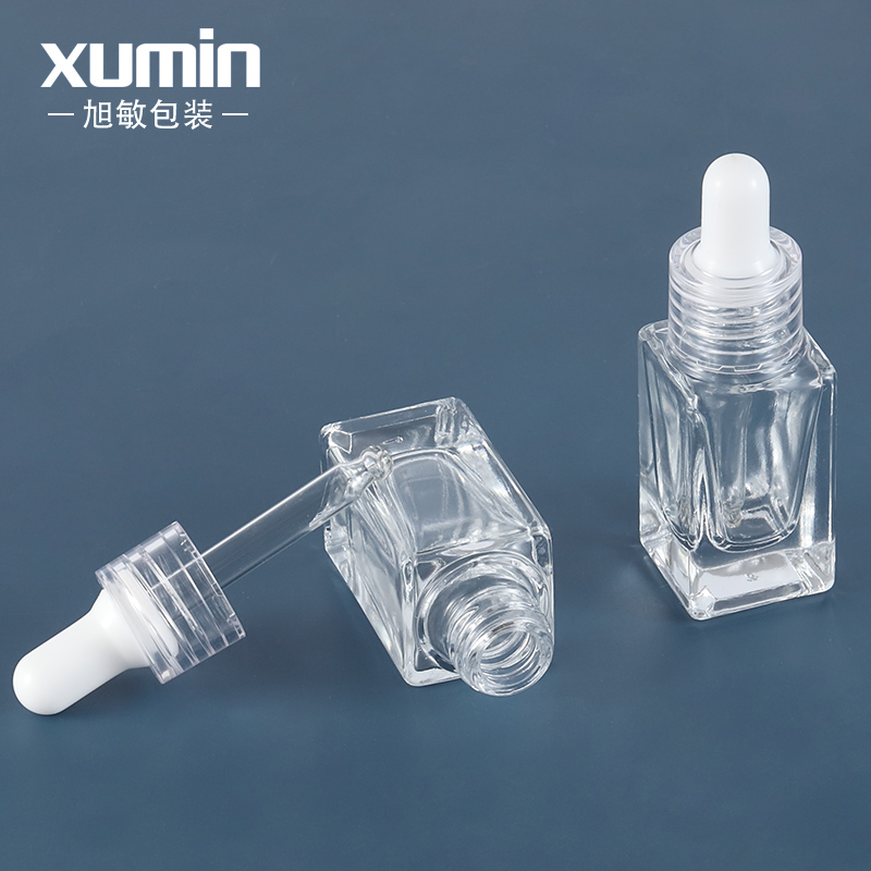 Cosmetic serum bottle clear 10ml square glass dropper bottle customized packaging