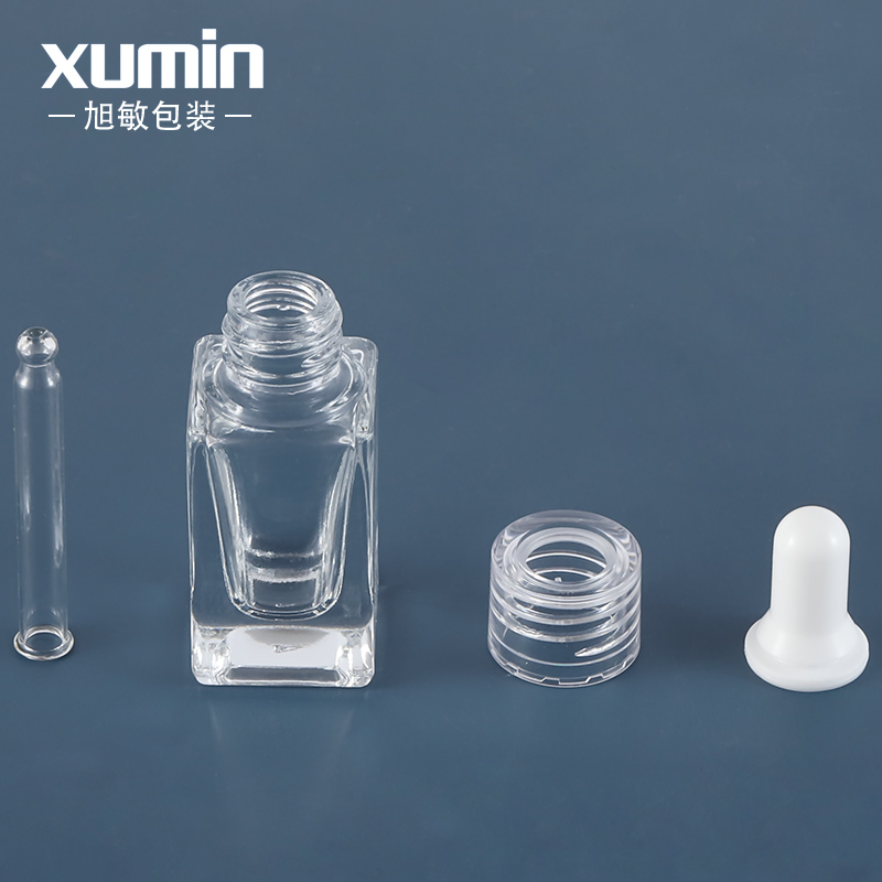 Cosmetic serum bottle clear 10ml square glass dropper bottle customized packaging