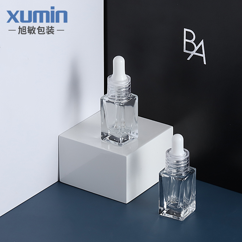 Cosmetic serum bottle clear 10ml square glass dropper bottle customized packaging