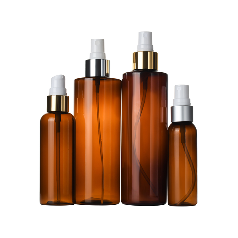 Cosmetic set container 100ml 150ml 250ml 300ml 500ml amber pet plastic cream jar and lotion pump spray bottle