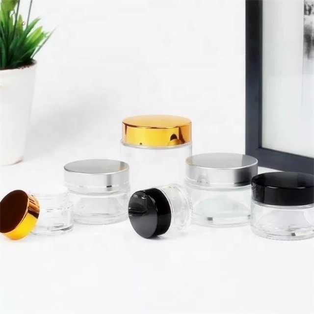 Cosmetic silver lid clear glass lotion cream container 50 ml glass jar