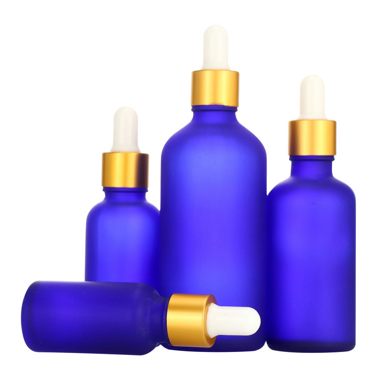 Cosmetic skincare bottle Round matte black violet 5ml 20ml 30ml 50ml 100ml serum glass bottle with gold aluminum caps