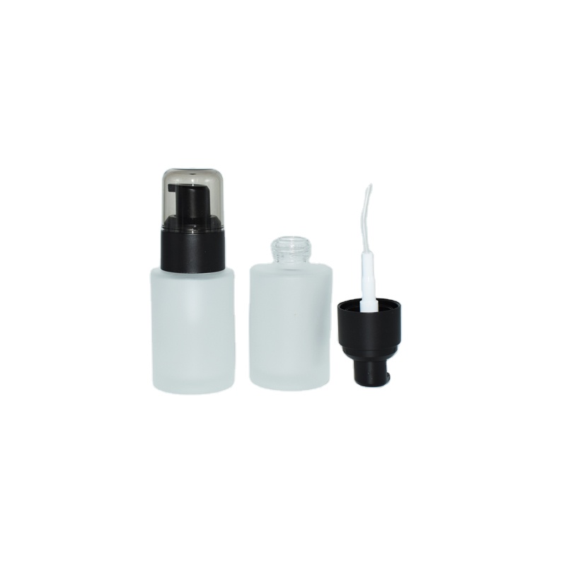 Cosmetic skincare packaging flat shoulder glass bottle 100 ml black pump body lotion bottle