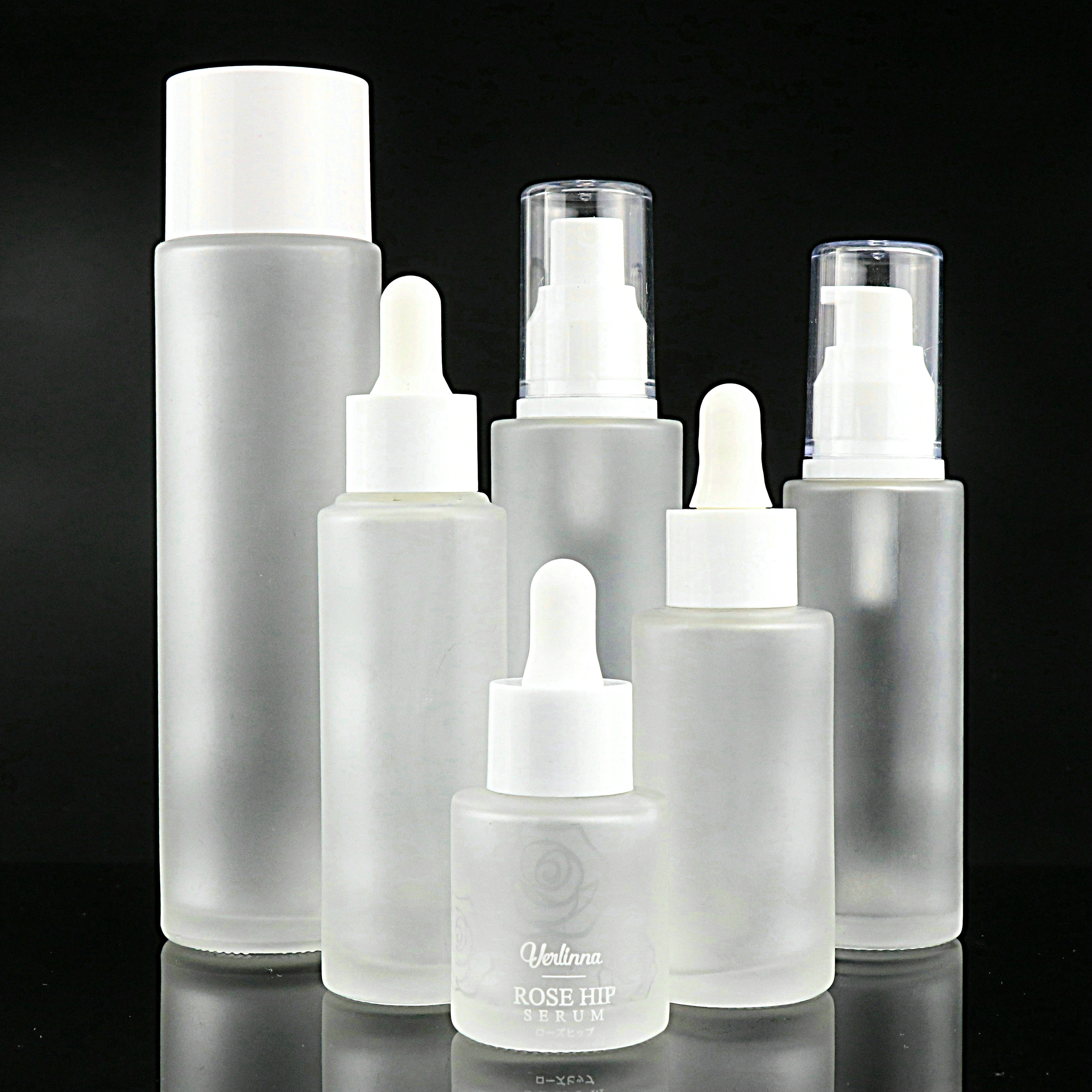 Cosmetic skincare packaging frost glass bottle 20ml 30ml 40ml 50ml 100ml 120ml body lotion bottle empty gold silver pump bottle