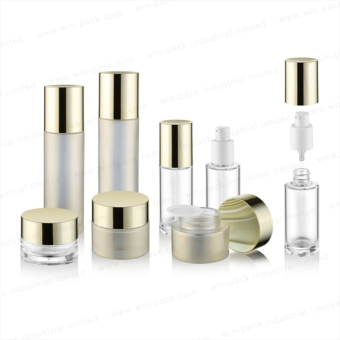 Cosmetic skincare packaging frosted glass bottle 30ml 40ml 50ml 100ml 120ml body lotion bottle empty gold silver cap bottle