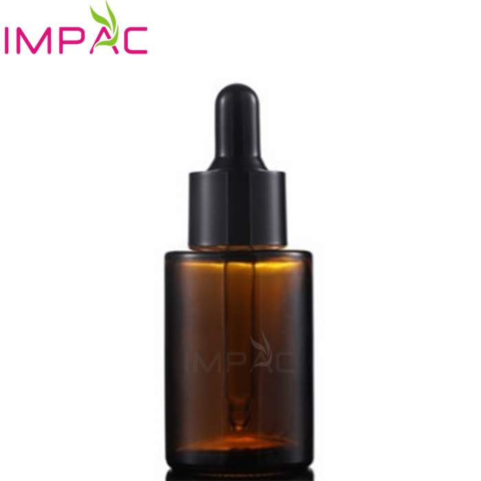 Cosmetic skincare round cylinder shape 30 ml amber glass bottle dropper for serum