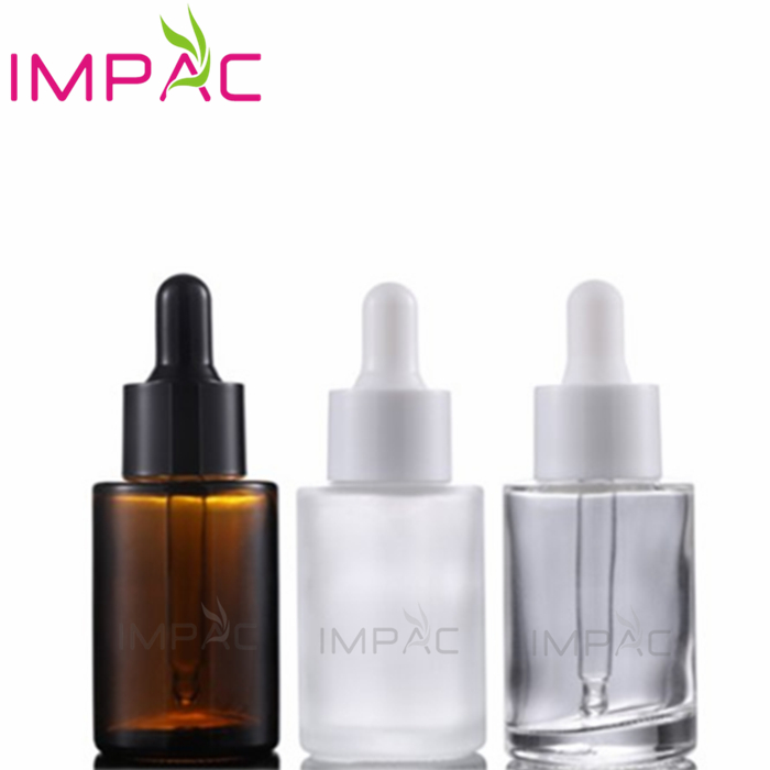 Cosmetic skincare round cylinder shape 30 ml amber glass bottle dropper for serum