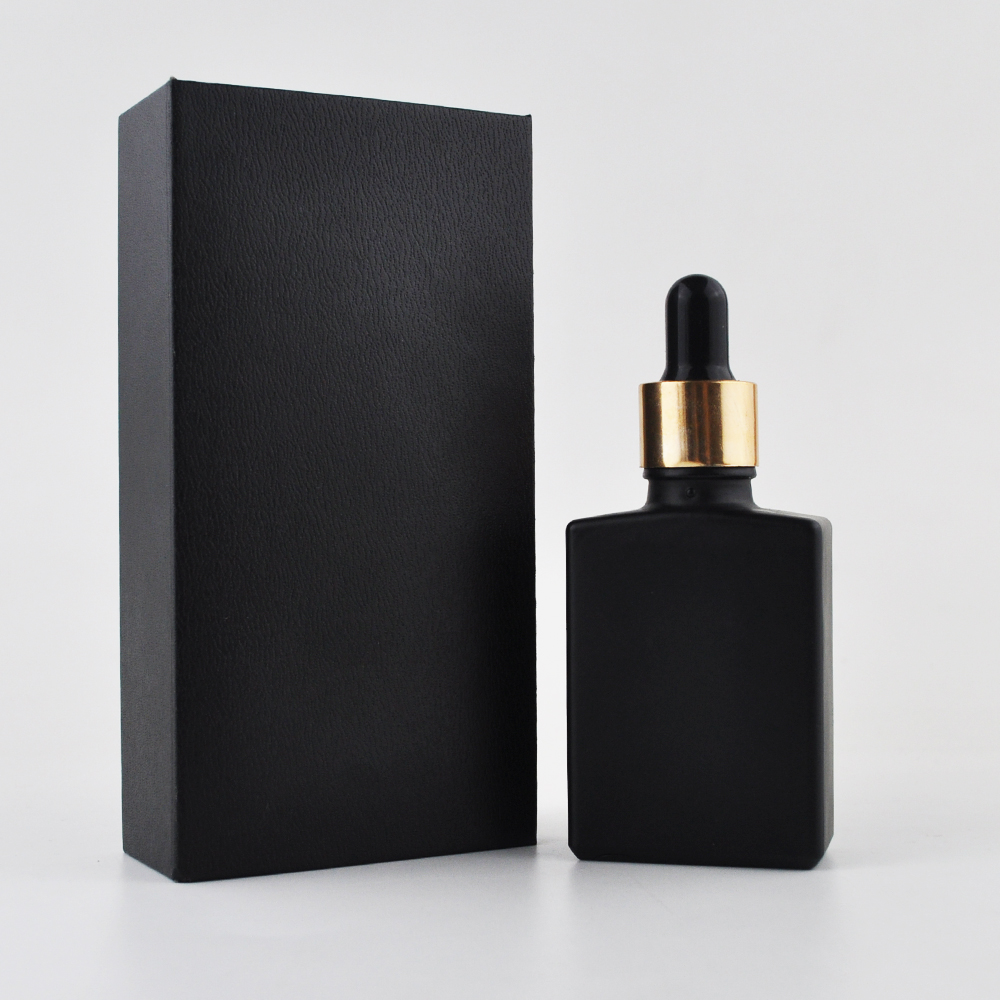 Cosmetic square bottles 30ml amber clear frosted square 1 oz essential oil solid white color rectangle glass bottle with dropper