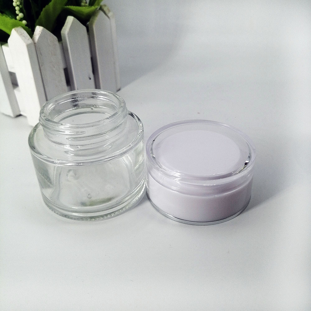 Cosmetic transparent glass jar 50g with white acrylic plastic lid Cosmetic mask empty bottle jars