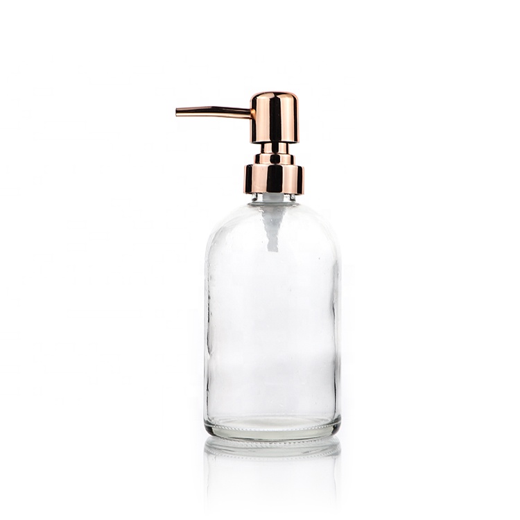 Cosmetics Containers And Packaging 400ml Glass Clear Boston Round Foaming Soap Lotion Empty Pumping Bottle