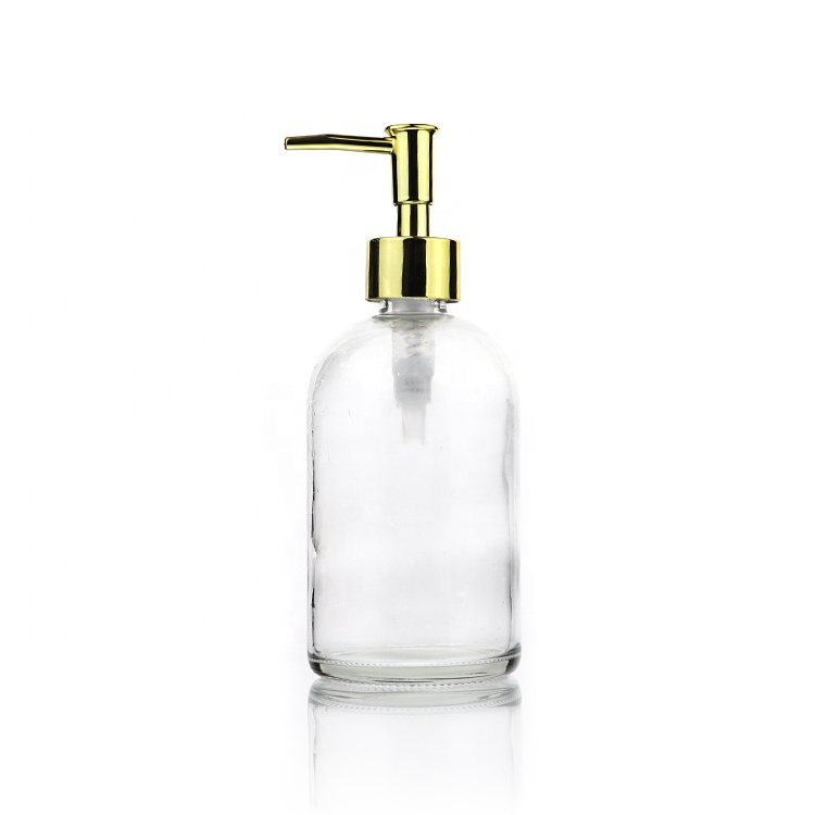 Cosmetics Containers And Packaging 400ml Glass Clear Boston Round Foaming Soap Lotion Empty Pumping Bottle
