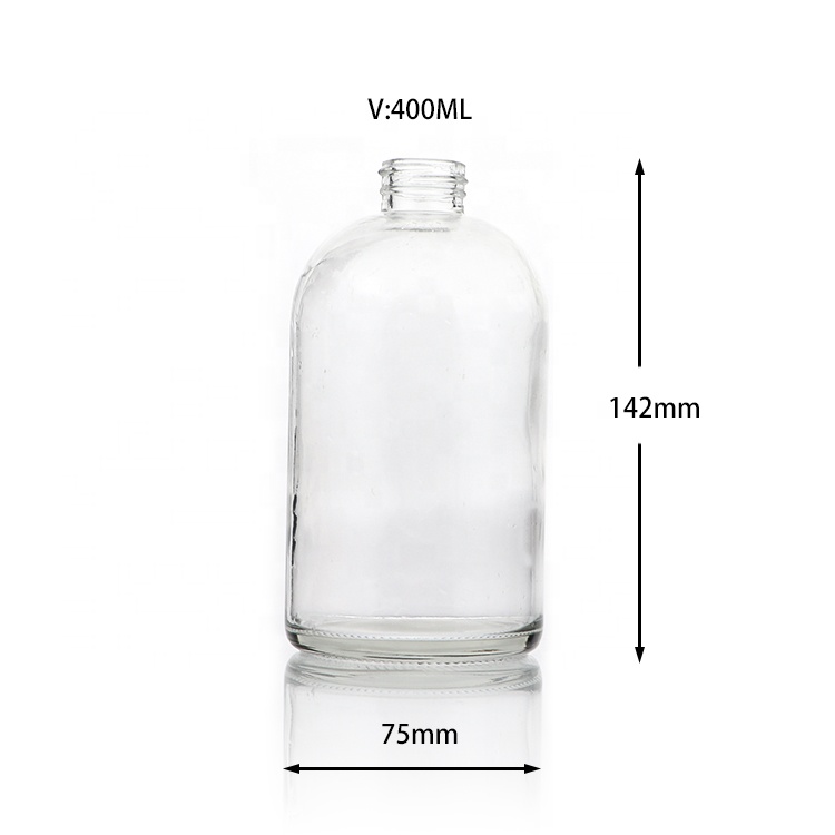 Cosmetics Containers And Packaging 400ml Glass Clear Boston Round Foaming Soap Lotion Empty Pumping Bottle