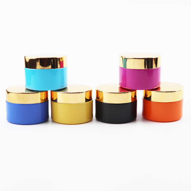 Cosmetics Containers And Packaging 5g 15g 30g 50g 100g colorful Glass Jar for Face Cream with gold Aluminum Lid