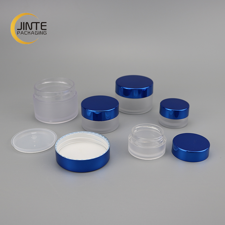 Cosmetics Cream Packaging Luxury Honey 5ml -250ml PETG Frosted jar with shiny blue lids for body cream container