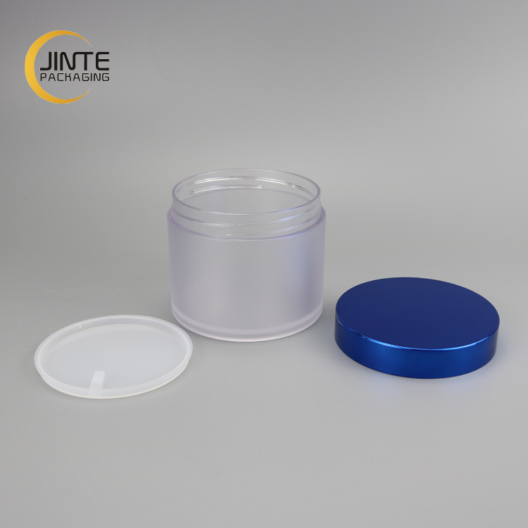 Cosmetics Cream Packaging Luxury Honey 5ml -250ml PETG Frosted jar with shiny blue lids for body cream container