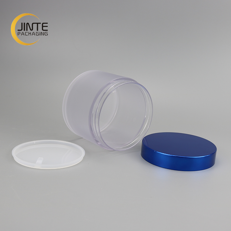 Cosmetics Cream Packaging Luxury Honey 5ml -250ml PETG Frosted jar with shiny blue lids for body cream container