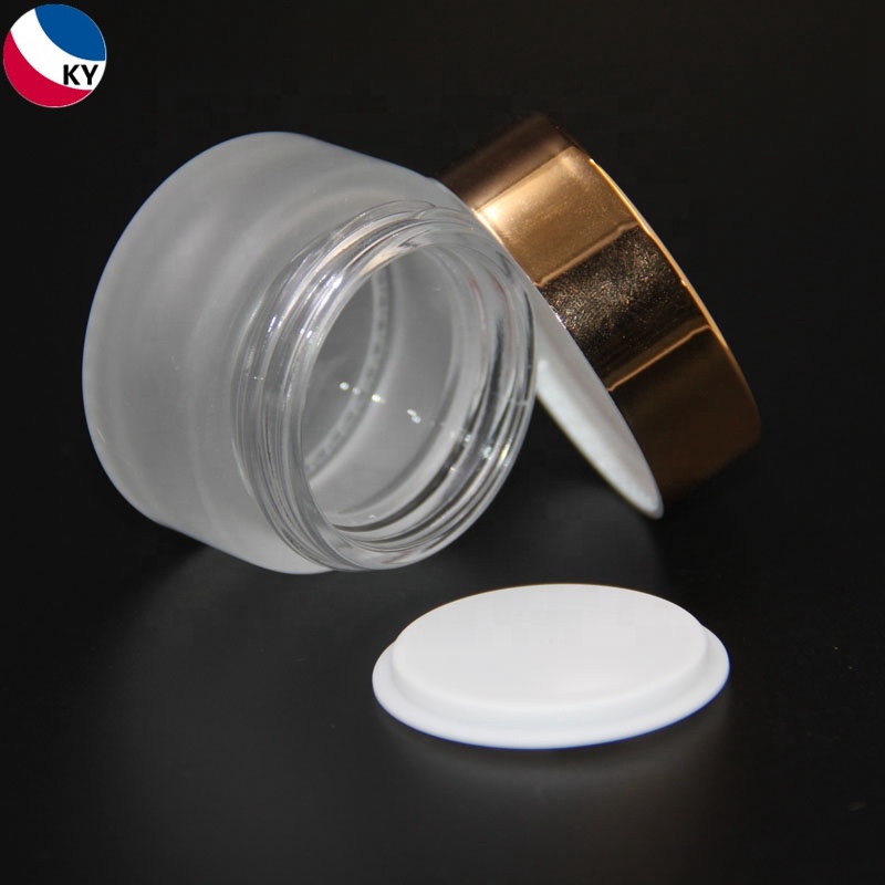 Cosmetics Jar Gold Frosted Matte Glass Aluminium Cap 50ml Glass White 30G Skin Care Cream Aluminum