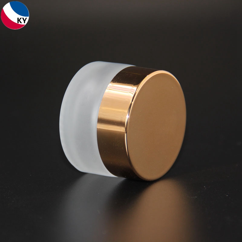 Cosmetics Jar Gold Frosted Matte Glass Aluminium Cap 50ml Glass White 30G Skin Care Cream Aluminum