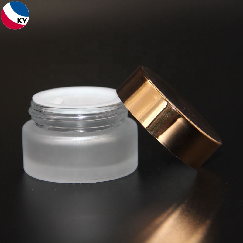 Cosmetics Jar Gold Frosted Matte Glass Aluminium Cap 50ml Glass White 30G Skin Care Cream Aluminum
