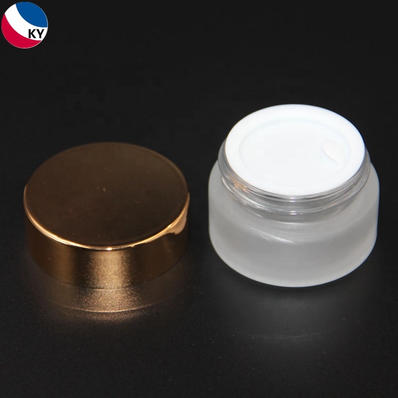 Cosmetics Jar Gold Frosted Matte Glass Aluminium Cap 50ml Glass White 30G Skin Care Cream Aluminum
