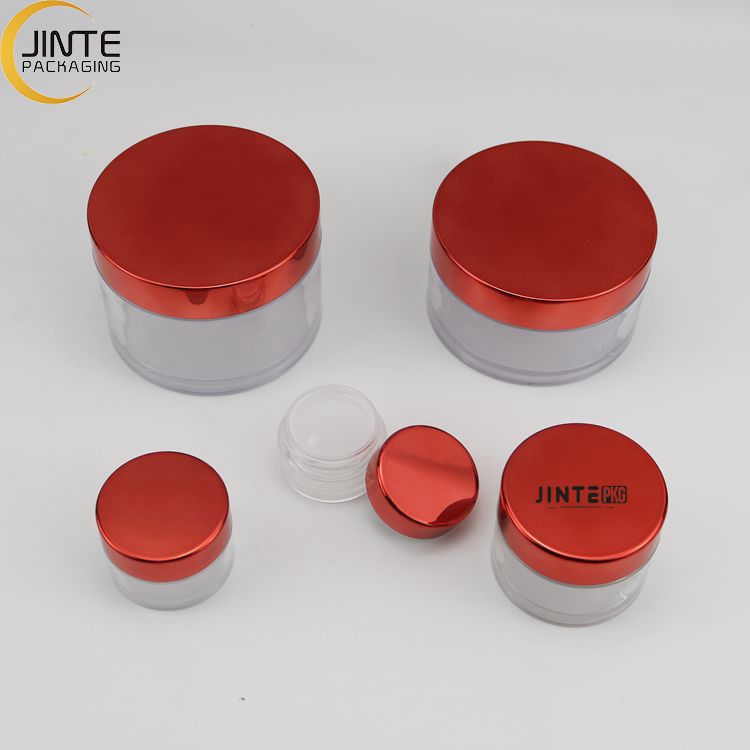 Cosmetics Manufacturer 1oz 2oz 4oz 8oz New Shiny Red Color Cap Clear Body PETG cream jar for skincare packaging