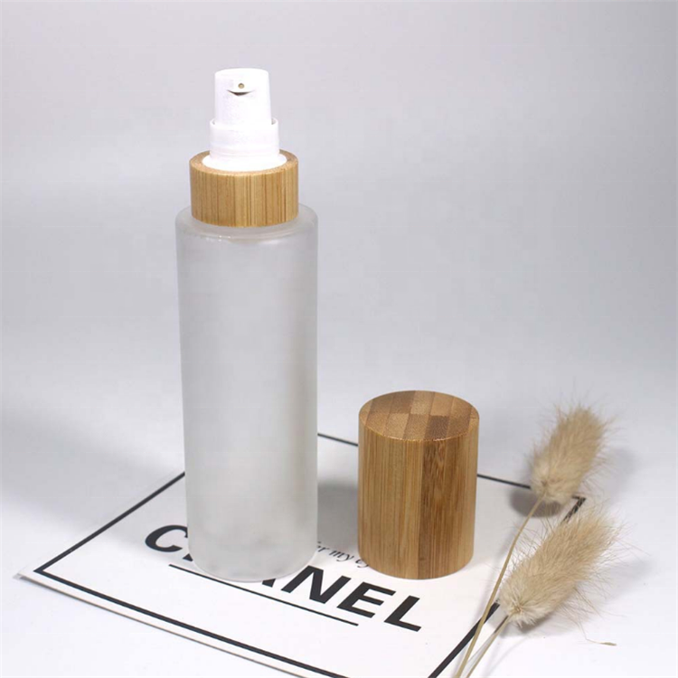 Cosmetics Matte Black Jade Glass Bottle and Jar for Serum Face Cream Lotion with Bamboo Dropper Lid Pump Inclined Shoulder