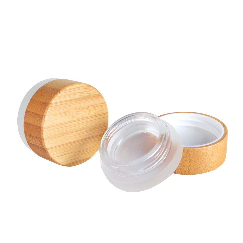 Cosmetics Packaging 5g frosted glass cosmetic cream jar with wooden bamboo lid