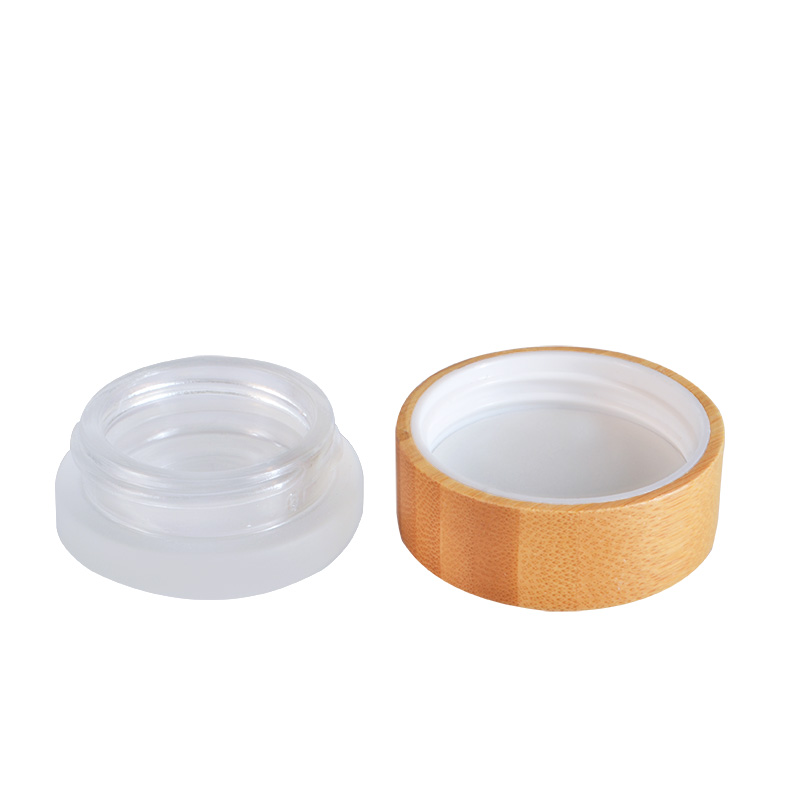 Cosmetics Packaging 5g frosted glass cosmetic cream jar with wooden bamboo lid