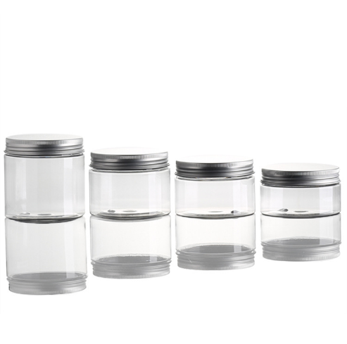 Cosmetics Plastic Cream Jar Pet Jar with Aluminium Lid Packaging Body Scrub Packaging Scrub Container