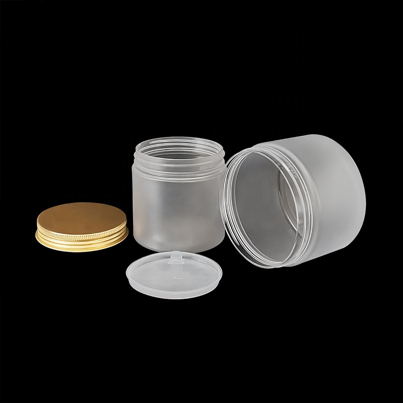 Cosmetics Storage Container 100ml 120ml 200ml 250ml 300ml Empty Round Frosted clear PET plastic Jar with gold sliver screw cap