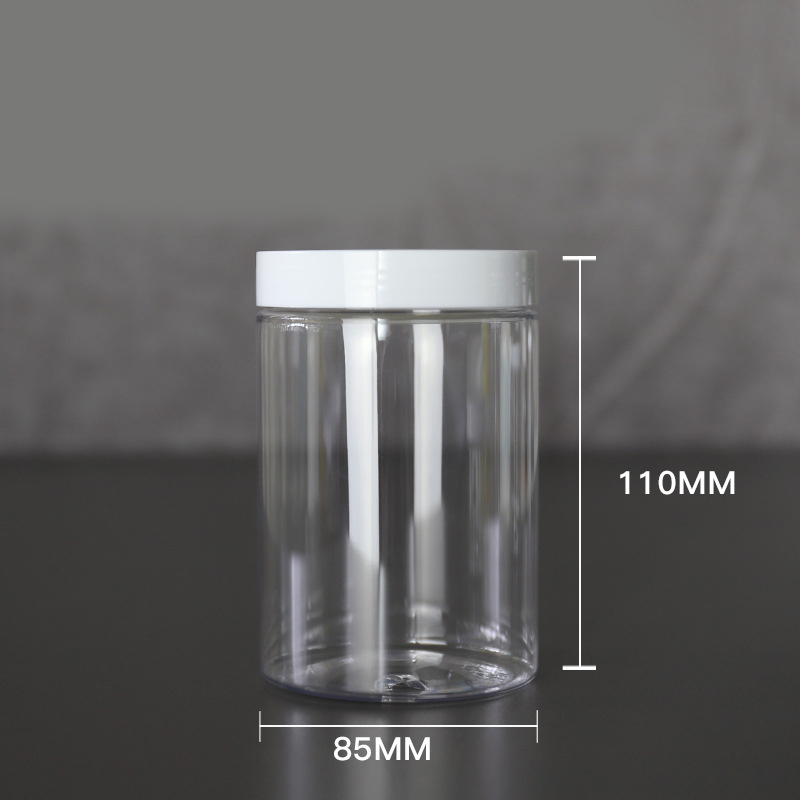 Cosmetics Storage Container 500ml Clear PET food plastic Jar with screw cap