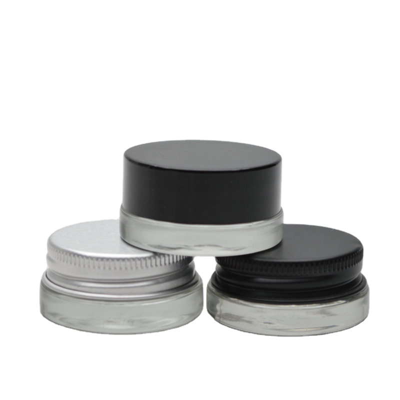 Cosmetics clear frosted lip gloss 2g 5g 7ml cosmetic glass jar with black lid