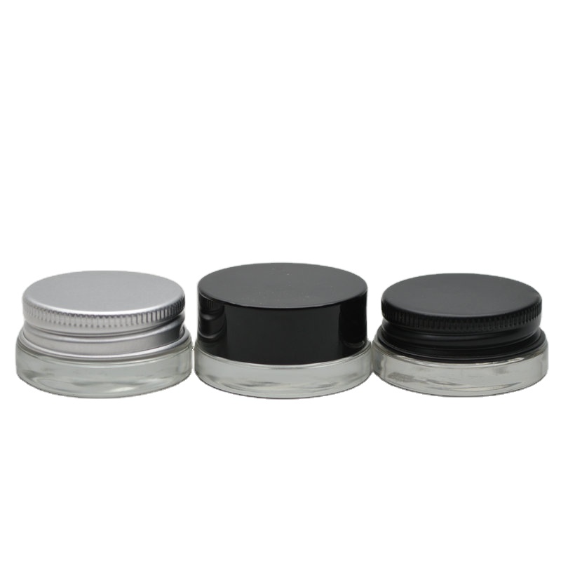 Cosmetics clear frosted lip gloss 2g 5g 7ml cosmetic glass jar with black lid