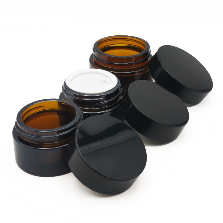 Cosmetics containers and packaging 30g 50g amber glass cream jar with black cap