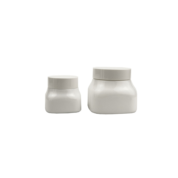 Cosmetics containers and packaging white porcelain glass bottle and jar set 100 ml empty square lotion pump bottles