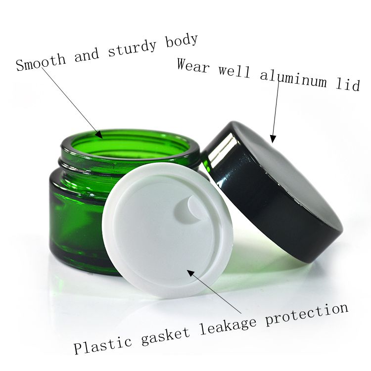 Cosmetics containers packaging 15g 30g 50g amber black green blue clear glass cream jar with black aluminum cap