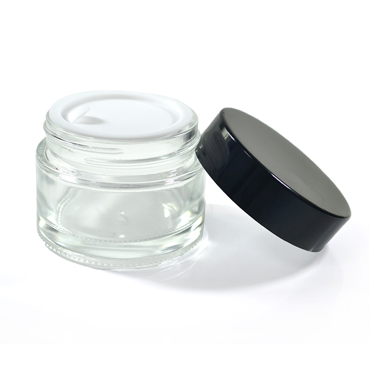 Cosmetics containers packaging 15g 30g 50g amber black green blue clear glass cream jar with black aluminum cap