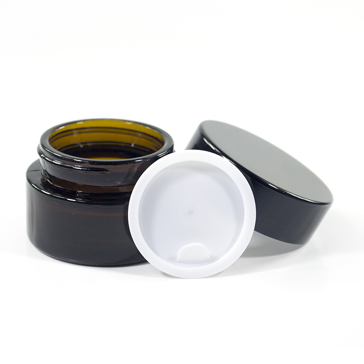 Cosmetics containers packaging 15g 30g 50g amber black green blue clear glass cream jar with black aluminum cap